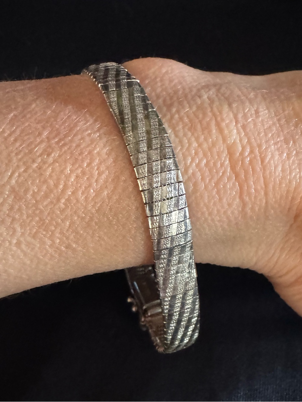 Vintage Sterling Silver Woven Textured Bracelet Hidden Box Clasp Safety Catch